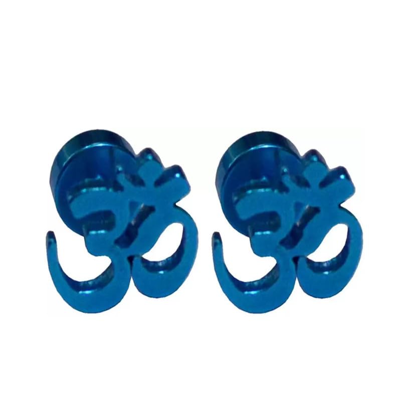 Om Piercing 1 Pair Blue Stainless Steel Earrings For Men And Women-image-8