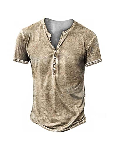 NEMXCE Hemd Herren Kurzarm Henley Shirt Vintage Freizeithemd T Shirt V Ausschnitt Slim Fit T-Shirt