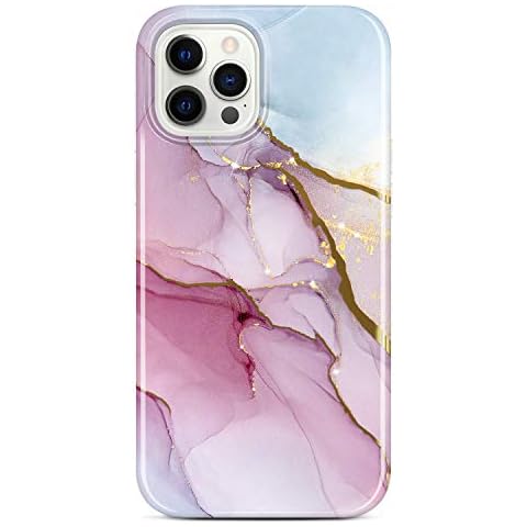 JIAXIUFEN Sparkle Gold Glitter Case Compatible with iPhone 12 and iPhone 12 Pro Marble Slim Shockproof TPU Soft Rubber Silicone Cover Phone Case 6.1 inch 2020 Purple Cover