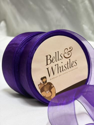 Image of Bells&Whistles Sheer Organza Ribbon | Pack of 2 | Length: 50 Yards Width: 1 inch | Christmas, Festive Decoration. (Dark Purple)