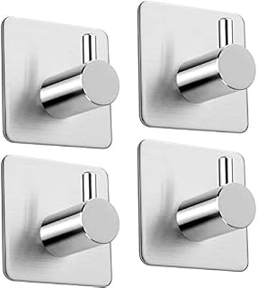 Aikzik 4 Pack of Self Adhesive Hooks, Max 8kg Load Sticky Hooks, Tea Towel Hooks, Versatile Self-Adhesive Wall Hooks for Use in Bathrooms, Kitchens, Doors, Cupboards, Bed Curtains, Towels, Key