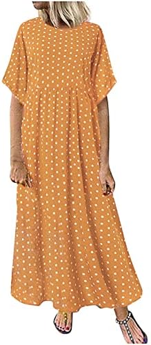 Summer Dresses for Women UK Elegant Midi Beach Tunic Short Sleeve Dresses  Plain Pleated Loose Polka Dot O Neck Beach Maxi Dresses for Special  Occasion, A-yellow, XXL : Amazon.ie