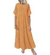 LAGKQS Plus Size Summer Dresses for Women Polka Dots Printed Long Dress O Neck Short Sleeve Casua...