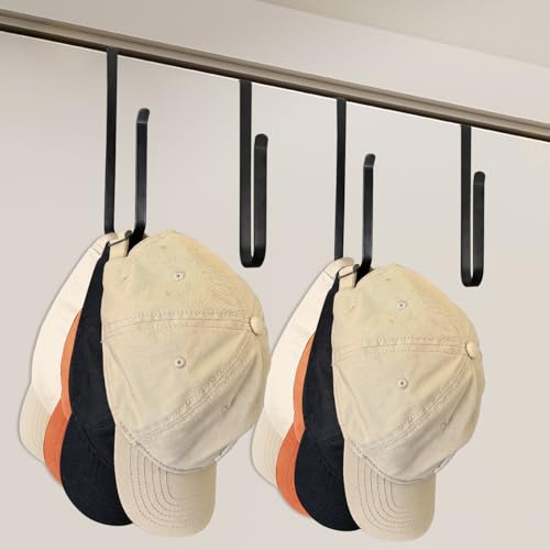 Intersnug 4PCS Hat Organizer for Baseball Caps,Over the Door Hat Rack Metals Hat Storage Hat Holder Storage Organizer,Hat hooks Space Saving for Door Closet Bedroom Pantry,Black