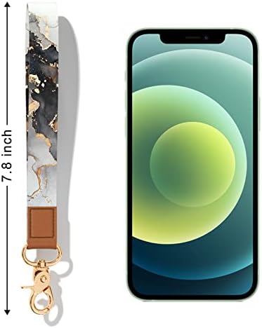 Hsxnam Wrist Lanyard Key Chain, Cute Wristlet Strap Keychain Holder for Women Men Keys Airpods ID Badges Phone, Black Marble