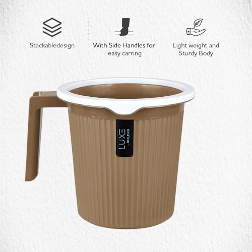 Image of KOLORR LUXE Bathroom Set | (Bucket 25L x 2)+ (Mug 1.5L x 2)- Ratan LT Brown| Bath Set For Bathroom|Easy to clean| For Home, Kitchen & Bathroom | Combo Set for Bathroom| Modern Bathroom Accessories Set