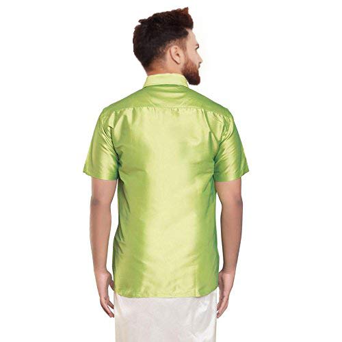 Image of SJS-Men's Half Sleeve Solid Art Silk Shirt (Light Pista Green, 36)