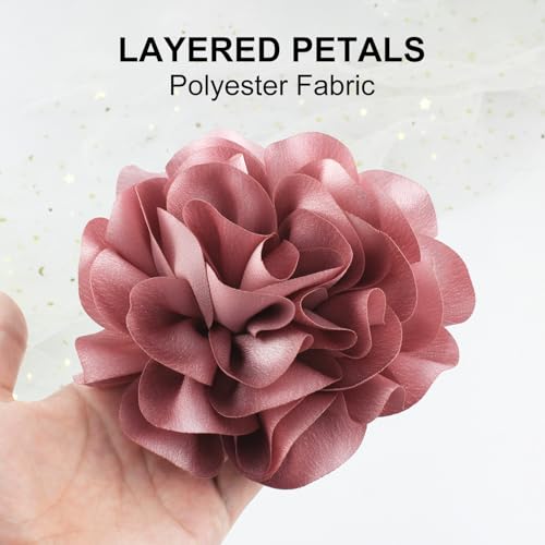 Image of Merdia 6.3 inch Rose Flower Brooch & Hair Clip for Women - Large Floral Pin for Clothes & Hair Accessories | Elegant Dress Jewelry for Events, Parties & Occasions - Blush Pink