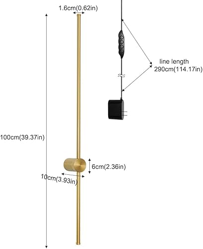 Miniatura 6 de Juego de dos apliques de pared modernos enchufables, lámpara de pared dorada con control remoto, lámpara de pared con cable de enchufe, luz de pared