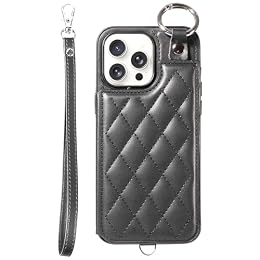 Monwutong Slim Wallet Case for iPhone 15 Pro Max,Affordable Luxury Lanyard Card Bag with Magnetic Button and Card Slots Holder Holster for iPhone 15 Pro Max,XXF Black, Full