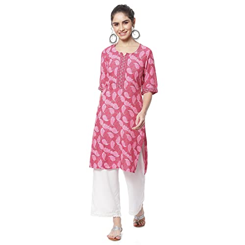 Rangriti Women's Pink Printed Straight Viscose Kurta (RMMELPP18145_M) Rangriti Women's Pink Printed Straight Viscose Kurta (RMMELPP18145_M)