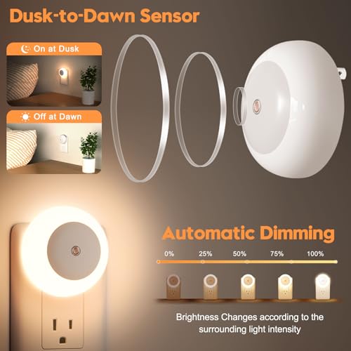 Fesnne Night Light, Night Lights Plug Into Wall, Dusk To Dawn Sensor Warm White Led Night Light 0.5W, 2 Pack Nightlight For Adults, Bedroom, Bathroom thumb #2