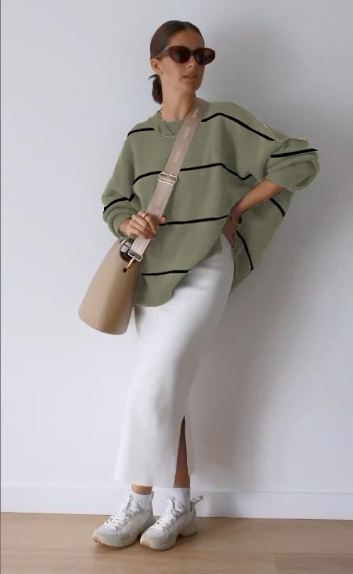 Women's Oversized Crewneck Sweaters Batwing Long Sleeve Side Slit Ribbed Knit Pullover Sweater Tops2