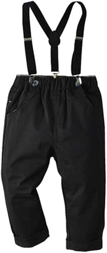 Miniatura 5 de Traje de vestir para niños pequeños, conjuntos de ropa para bebés, camisas con corbatín, tirantes, pantalones, 4 piezas, trajes de caballero, trajes