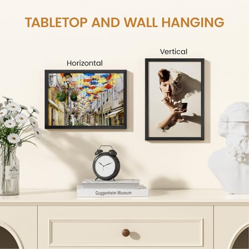 Image of 9x13 Picture Frame,Solid Oak Wood 9 inchx13 inch Photo Frame, Black Color Tempered Real Glass 9 by 13 Wooden Frames with No Mat,13x9 Picture Frames for Wall or Tabletop Display