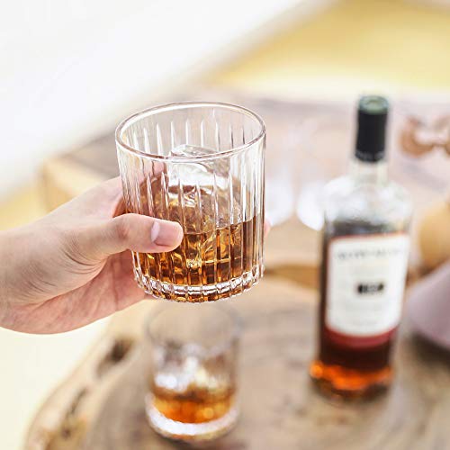 E Elidomc Set Of 4 Bourbon Glasses With Luxury Satin-Lined Gift Box, Vertical Stripe Whiskey Glasses With Thick Base Bottom, Premium Cocktail Glasses For Drinking Whiskey Cocktail Bourbon #TOP7