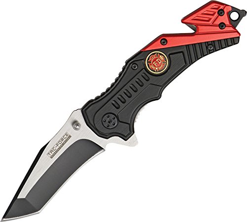 TAC Force TF-640FD Assisted Opening Folding Knife, Two-Tone Tanto Blade, Black Red Handle with Fire Dept. Medallion, 4-1 2-Inch Closed