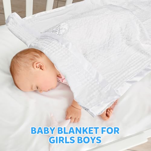 Image of Baptism Christening Gifts for Girls Boys White Baby Blanket Embroidered Shawl Towel Newborn Neutral Baptismal Gifts