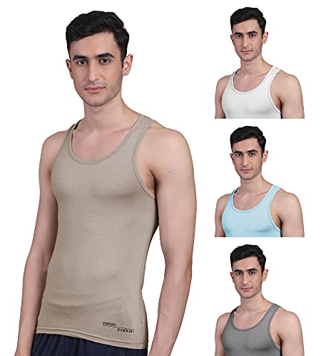 Image of Freecultr Vest for Men | Bamboo Sleeveless Super Soft Round Neck Gym Comfort Vests | Workout Regular Fit Innerwear | Breathable Sando with Long Hemline | Four-Piece Assortment