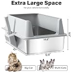 Stainless Steel Litter Box, Extra Large Litter Boxes for Big Cats, XL Metal Cat Litter Box with High Sides Lid, Anti-Urine Leakage, Never Absorbs Odors, Easy Cleaning, Non-Stick, Include Scoop and Mat - Image 2