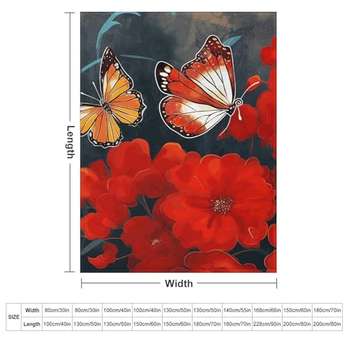 Plaid en flanelle rouge confortable couverture douce lit motif papillons - 3
