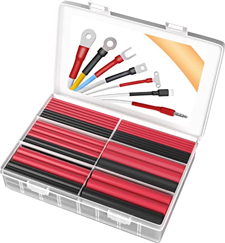 Kit de Tubes Thermorétractables 140pcs - 3:1, Tube Thermorétractable Noir Rouge Pointool Assortiment de Tubes Thermorétractables Pour Automobiles Étanches À L'eau Avec Revêtement Adhésif Pour Fils Cover