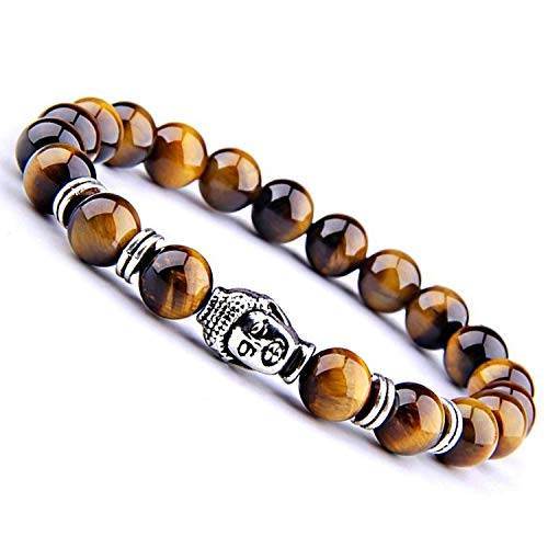 Pulsera de Buda tibetana UEUC, piedras naturales auténticas de 0,8 cm, pulsera de yoga con ojo de tigre, pulsera informal para mujeres y hombres
