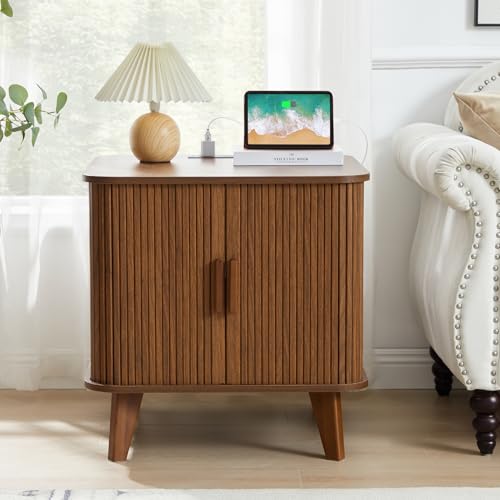 AVZEAR 24" Large Square End Table with Charging Station, Farmhouse