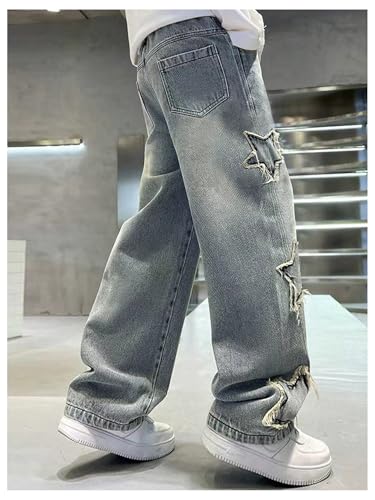 SHENHE Boy's Star Baggy Jeans Teen Boys Straight Wide Leg Denim Pants with Pockets3