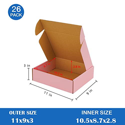 Icokin 11X9X3 Inch Pink Shipping Boxes Pack Of 26, Pink Corrugated Cardboard Mailer Box, Literature Mailer For Small Business (Pink) #TOP1