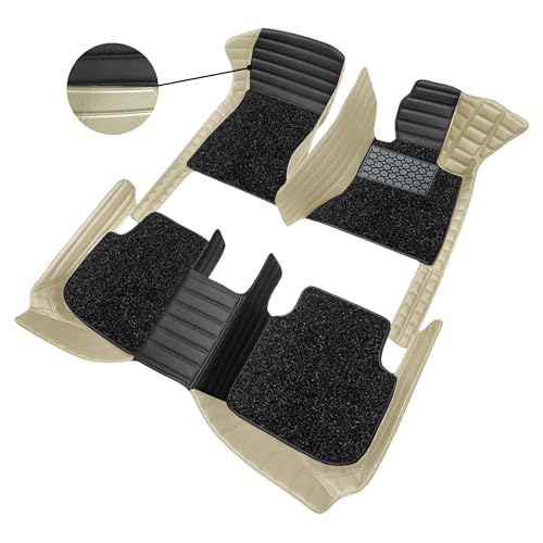 Image of ULS | 9D Combination Foot Mat | Waterproof | Anti-Slip | PU Leather | Full Coverage | All Weather | Custom Fitted | Car Mats | Compatible with Mahindra XUV 3XO (Automatic) 2024 - Black HC-Beige