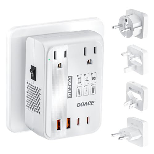 DOACE 220V to 110V Converter - 350W Cordless Voltage Converter US to Europe Power Adapter Combo with