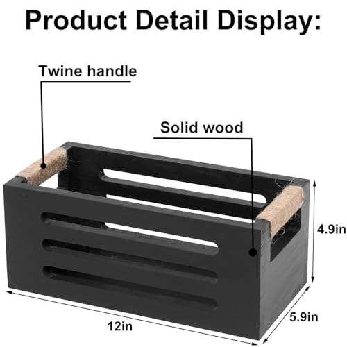 HXGONYI Bathroom Decor Box Toilet Tank Basket Toilet Paper Holder,Wood Bathroom Baskets with Handles,Farmhouse Rustic Wood Storage Box For Kitchen,Office,Bedroom,Closet 12 x 5.9 x4.9inch,Black - Image 4