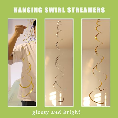 Image of 40Pcs Hanging Spirals Party Decorations Plastic Foil Swirl Streamers Ceiling Decor Party Supplies for Birthday Halloween Christmas Fall Celebration All Kinds of Parties (Gold and Silver)