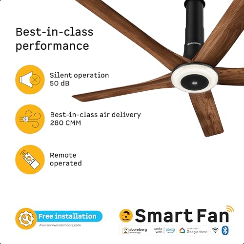 Image of atomberg Emperion Magna Smart 1280mm BLDC Ceiling Fan with Remote | BEE 5 Star | Advance Air+ Technology | Silent Operation | 12W LED Light | 5 Year Warranty | Amberlight Teak