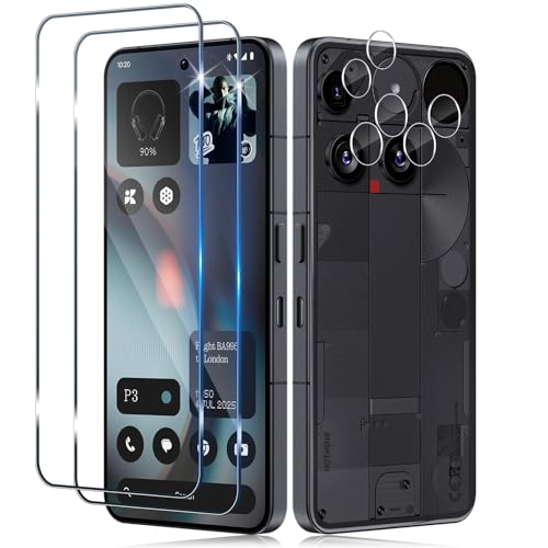 Screen Protector for Nothing Phone 3 5G for Tempered Glass with Camera Protection, 2 Pieces 0.33 mm 9H Hardness Film and 2 Pieces Ultra Clear Camera Protection, Anti-Scratch Screen Protector HD