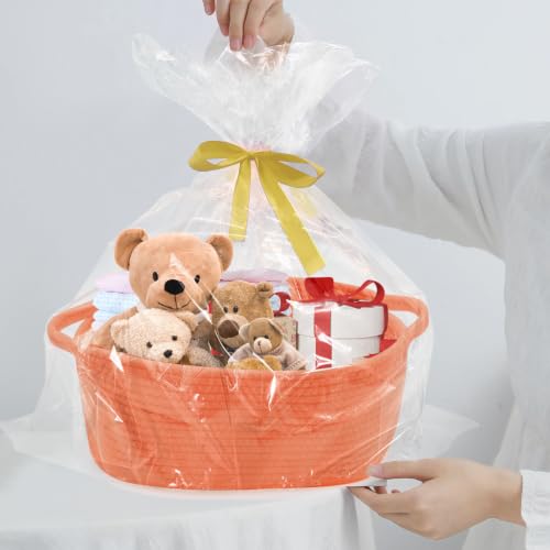 Image of Woven Basket with Gift Bags and Ribbons, 14 inchX10 inchX6 inch Storage Basket Orange