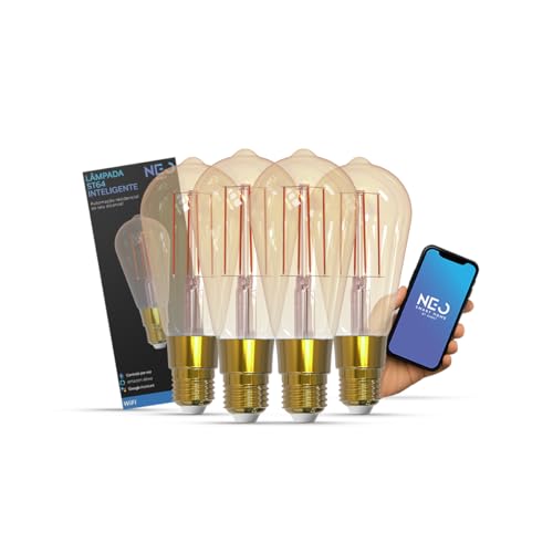 Avant Neo Kit 4 Lâmpadas LED Filamento Smart ST64 6W E27, Luz Amarela 1800K/2700K, Dimerizável, Alexa, Google e Tuya