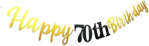 Miniatura 4 de Cartel de feliz cumpleaños número 70 con purpurina Cartel de cumpleaños de 70 años Decoración de banderines de fiesta de cumpleaños dorada