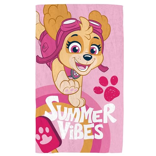 OMYDREAM Pat Patrouille Good Vibes Serviette de Bain et de Plage Enfant | 100% Coton | Oeko-TEX | 70x120 cm | Imprimé Fille | Rose