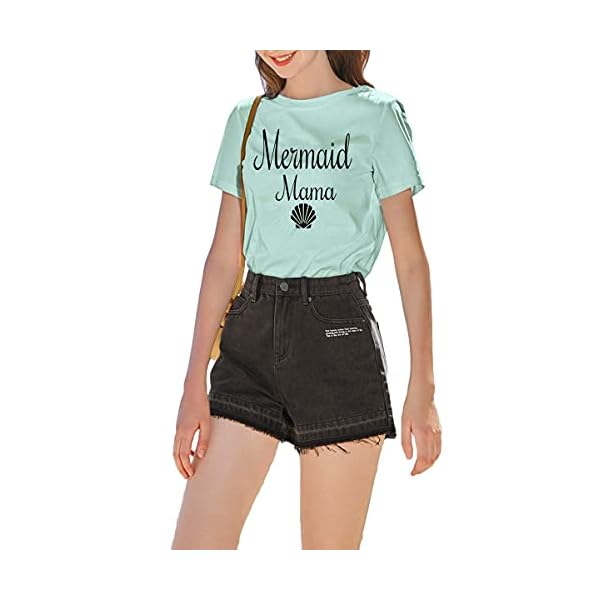 FLOYU Women Mermaid Mama Shirt Mermaid Mom Birthday Tee Top Mama T-Shirt Gifts for Mom Casual Mermaid Mama Lover Clothes