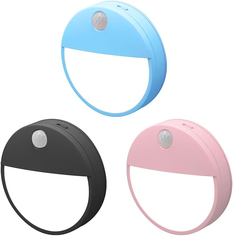 HELIAN 3 Pack Motion Sensor Night Light, USB Charging Closet Lights, Stick-Anywhere, Stepless Dimming Nightlight for Stairs, Bathroom, Bedroom, Hallway （Color Random）