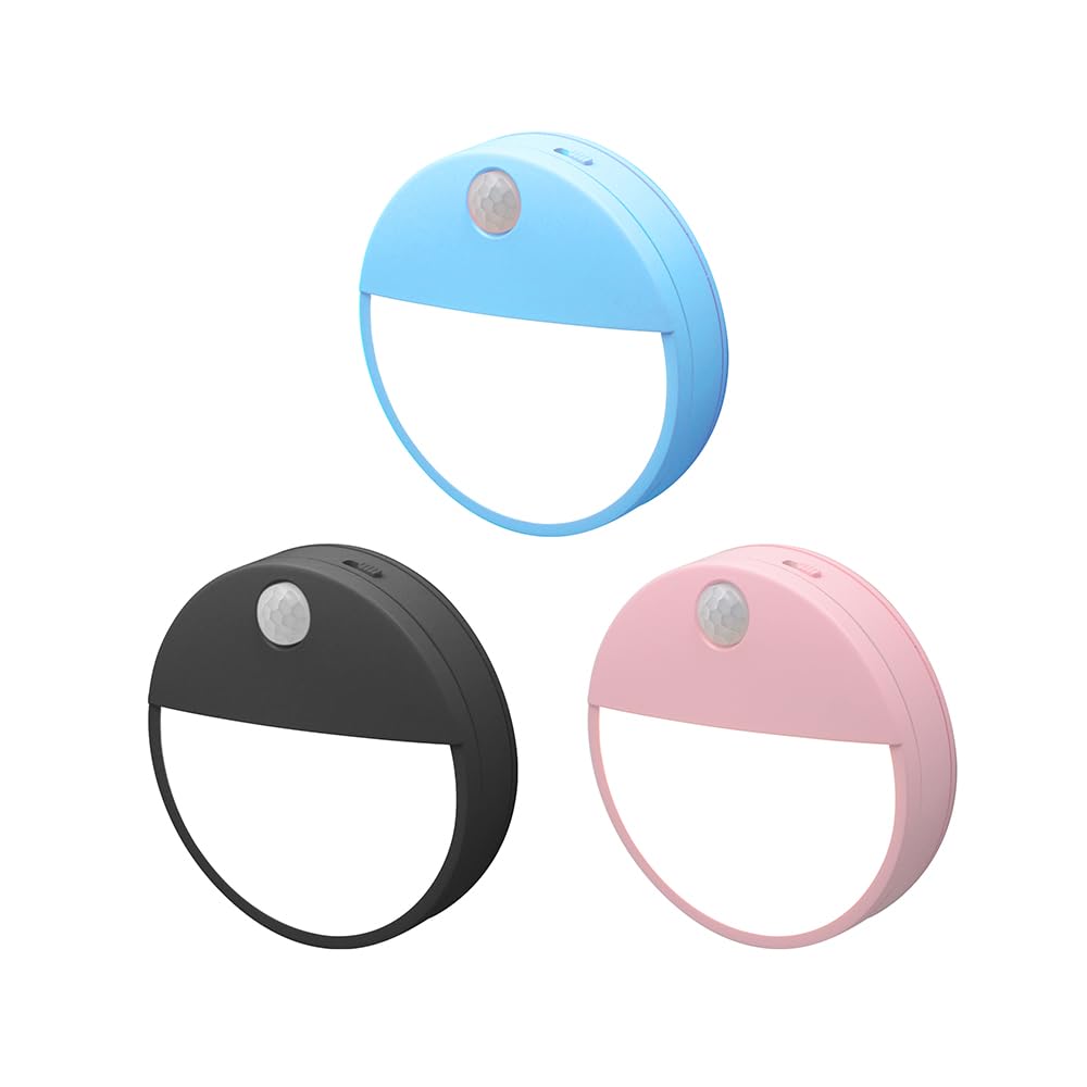 HELIAN 3 Pack Motion Sensor Night Light, USB Charging Closet Lights, Stick-Anywhere, Stepless Dimming Nightlight for Stairs, Bathroom, Bedroom, Hallway （Color Random）
