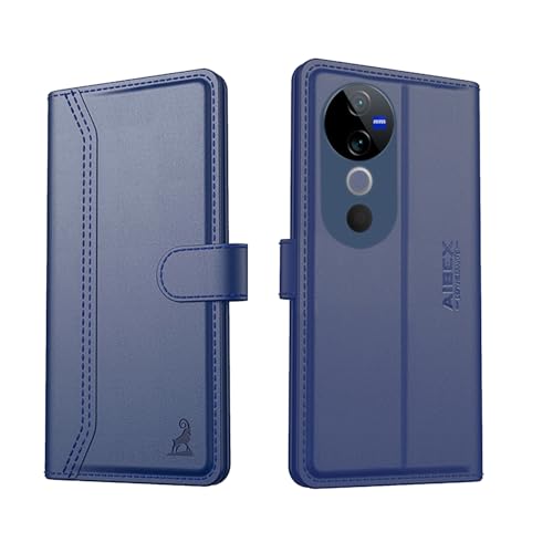 Image of AIBEX Vivo T3 Ultra 5G / Vivo V40 5G / Vivo V40 Pro 5G Flip Cover Leather Finish with Magnatic Closure | Inside TPU with Card Pockets | Wallet Stand | Complete Protection Flip Case -Blue