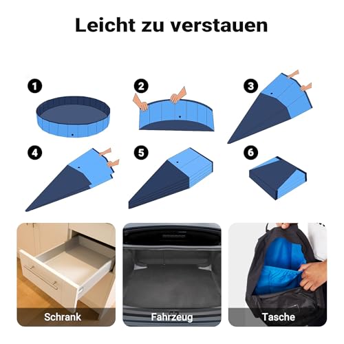 Fudajo Hundepool 80 x 30 cm rutschfestes Hundeplanschbecken, Hundeschwimmbad faltbar aus PVC, Hundebadewanne mit verstärkten Kanten, tragbarer Pool für Hunde