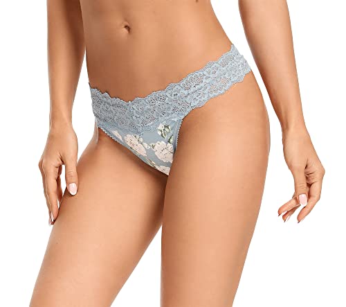 Vemilots Lace Thongs For Women Pack Seamless Stretch No Show Underwear Cotton Modal Thong Panties 5 Pack(5Pc Floral-S) #TOP2
