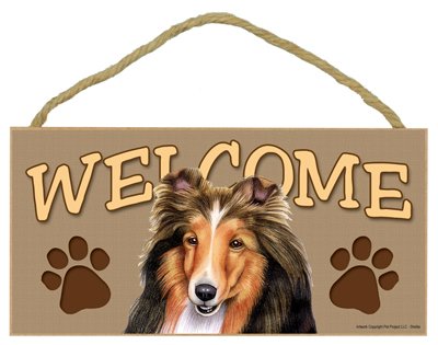 SJT ENTERPRISES, INC. Sheltie Welcome Sign 5" x 10" MDF Wood Plaque (SJT61564)