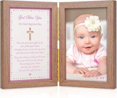 BlissfulAbode Baby Baptism Picture Frame, Double Frame (4 x 6 Inches)