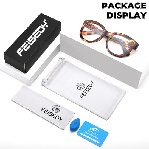 Image of FEISEDY Retro Blue Light Glasses for Women Men, Thick Square Glasses Blue Light Blocking, Anti Glare Digital &Eyestrain B0278