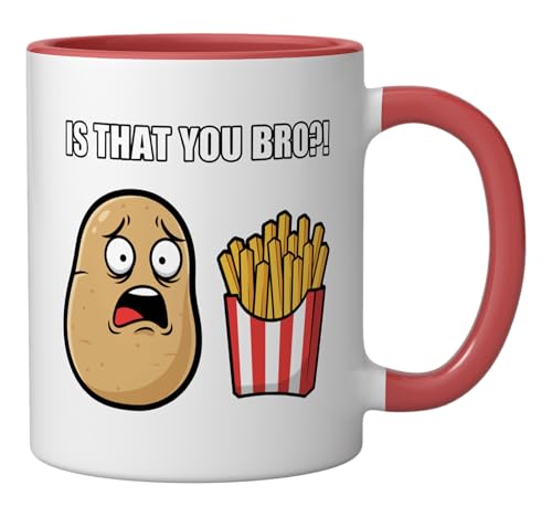 Is That You Bro? Funny Potato French Fry Men Women Kids Ceramic Mug, Red/White